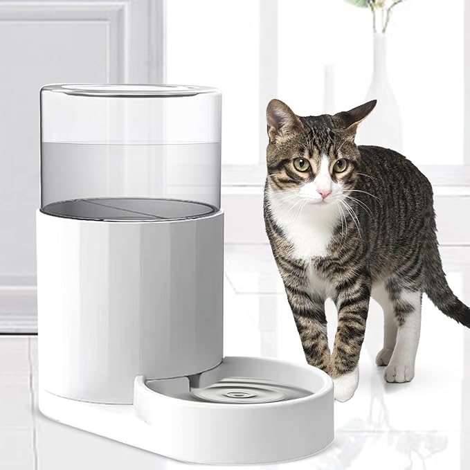 RIZZARI Gravity Water Bowl Dispenser for Cats: 3L White 100% BPA-Free Automatic Dispenser Home Use