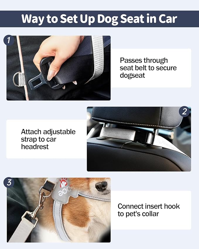 Dog Car Seat for Dogs - Waterproof Dog Booster Seat for Car with Storage Pockets, Clip-On Safety Leash and Soft Plush Cushion, Pet Travel Carrier Bed with Durable Belts up to 25 lbs (Grey, Medium)