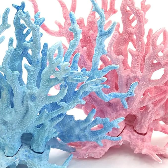 kathson Aquarium Coral Decor Pink and Blue Fake Coral Ornaments Artificial Plants Fish Tank Resin Decorations (2 Pack)
