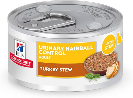 Hill's Science Diet Urinary Hairball Control Adult 1-6 Wet Cat Food, Turkey & Vegetables Stew, 2.9 oz Cans, Case of 24
