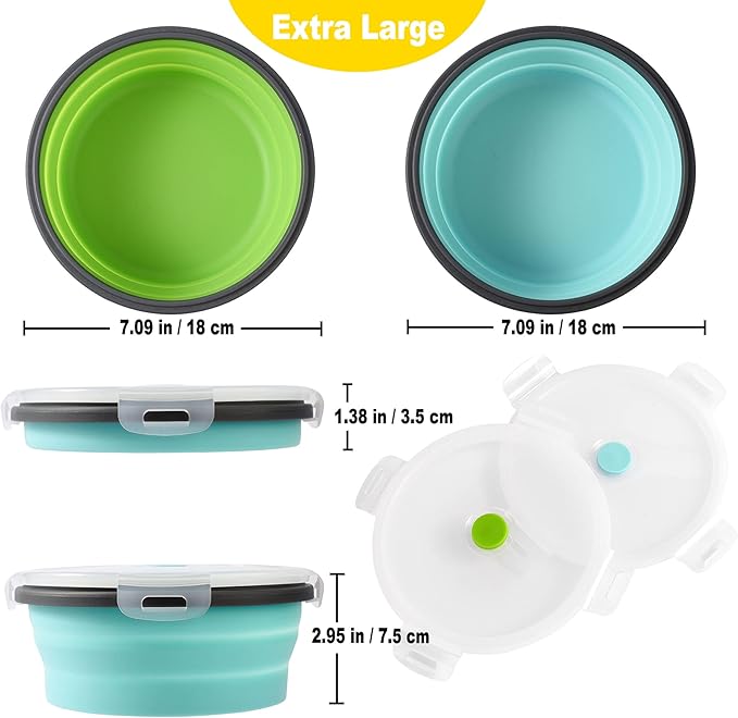 Large Collapsible 40 OZ Travel Dog Bowls, 2 Pack with Lids, Foldable Silicone Food & Water Bowl for Large Dogs, Lightweight & Leak Proof, Perfect for Outdoor Travel, Camping & Hiking