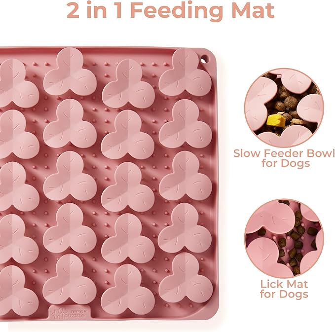 Snuffle Mat for Dogs, Lick Mat for Dogs to Slow Down Eating, Dog Puzzle Toys for Large and Medium Breed Dogs, Silicone Dog Bowls for Dry, Wet, Raw Food, Pink