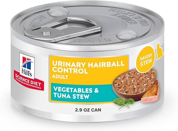 Hill's Science Diet Urinary Hairball Control Adult 1-6 Wet Cat Food, Tuna & Vegetables Stew, 2.9 oz Cans, Case of 24