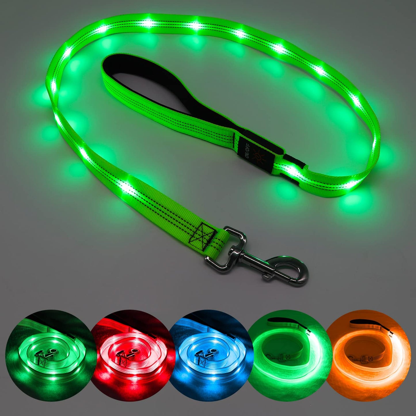 Candofly Light Up Dog Leash, Reachargeable Pet Leash with Light, 4 Ft Glowing Dog Rope Lead for Night Walking (Green)