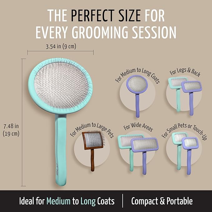 Tauro Pro Line Wooden Deshedding Dog Brush for Long Goldendoodle, Labradoodle & Poodle Hair - Mint Slicker Brush for Dog & Cat Grooming - Round Flexible Cushion & Non-Slip Grip