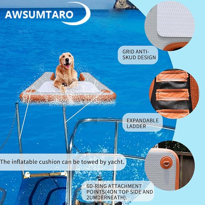 Inflatable Dock, Load-Bearing 200 pounds, Dog pet ramp, Suitable for Swimming Pools, Boat Docks, Lakes, Beach use Water Sports Platform.