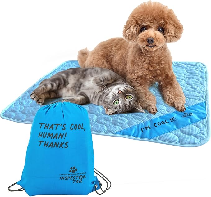 INSPECTOR TAIL Self Cooling & Traveling Mat + Free String Bag Pack/Washable & Portable Pet Soft Pad for Indoor or Outdoor/Perfect for Dog & Cats for Car Travel Kennel Sofa Bed Floor/Blue