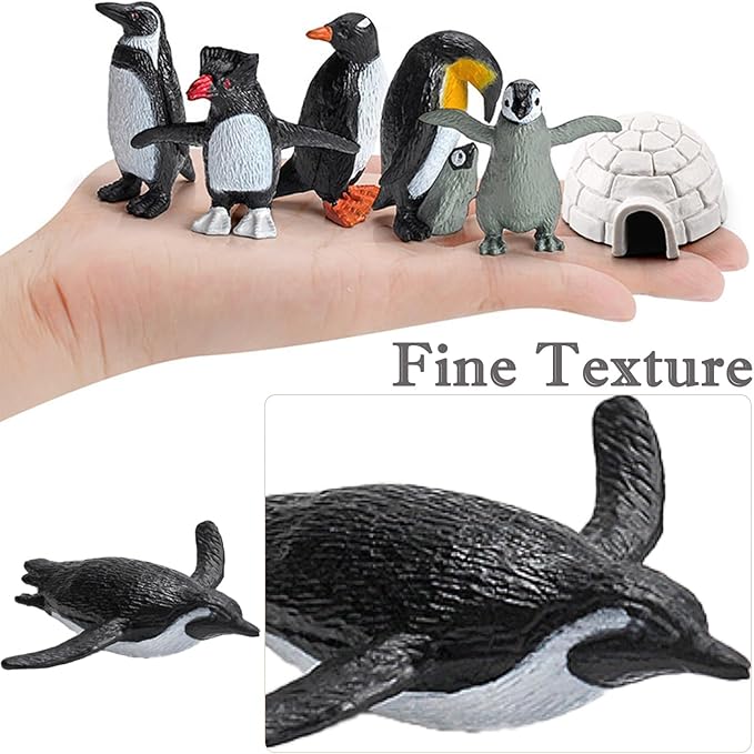 11PCS Penguin Toys, Plastic Arctic Animal Penguin Figures for Kids, Realistic Polar Animals Penguin Figurines Set with Igloo Model, Cake Topper Winter Miniature Toys Decoration