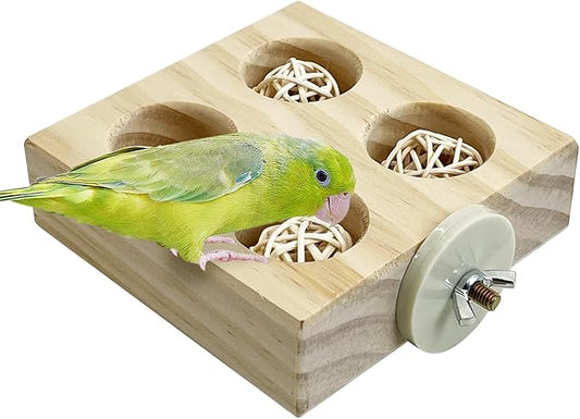 Hamiledyi Small Bird Foraging Toys,Wood Interactive Parakeet Toys for Cage, Bird Enrichment Toys for Conure Slow Feeder, Budgie Cage Toys Puzzle, Parrot Toys for Lovebirds Small Sized Birds(Medium)