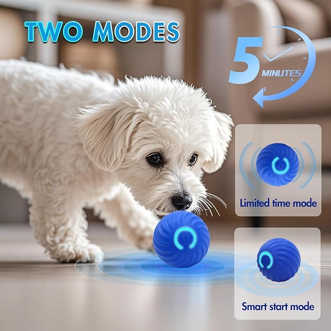 Interactive Dog Ball Toys - Smart Electric Dog Toys to Keep Them Busy with 2 Cover, Automatic Rolling and Jumping Pet Balls Ball for Dogs - Cats, Pet Interactive Toy Balls - Rechargeable, Blue