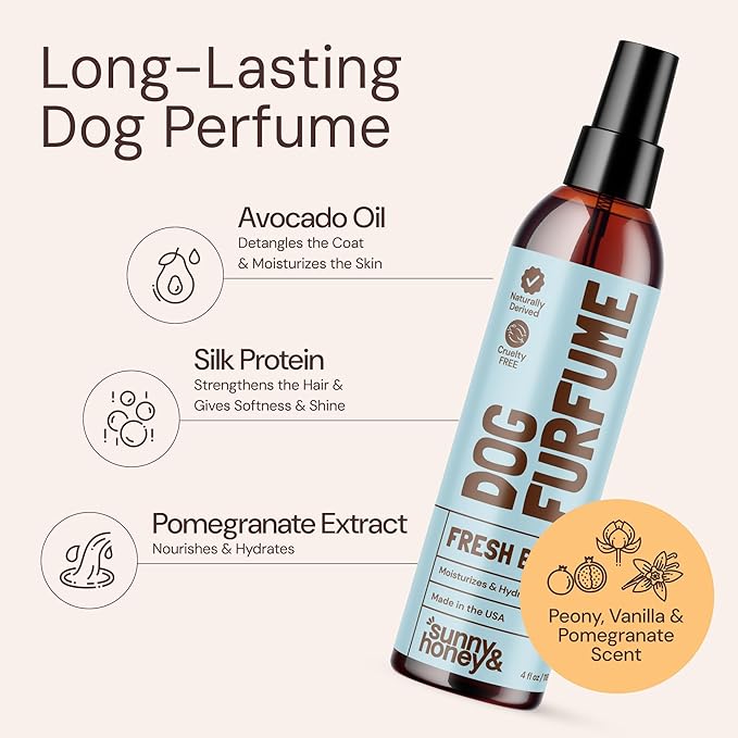 Sunny & Honey 4-in-1 Dog Shampoo & Conditioner with Long-Lasting Perfume Mist - 16 fl oz Shampoo & 8 fl oz Mist - Moisturizing, Deodorizing, Detangling Body Wash - Good-Smelling Dog Bath