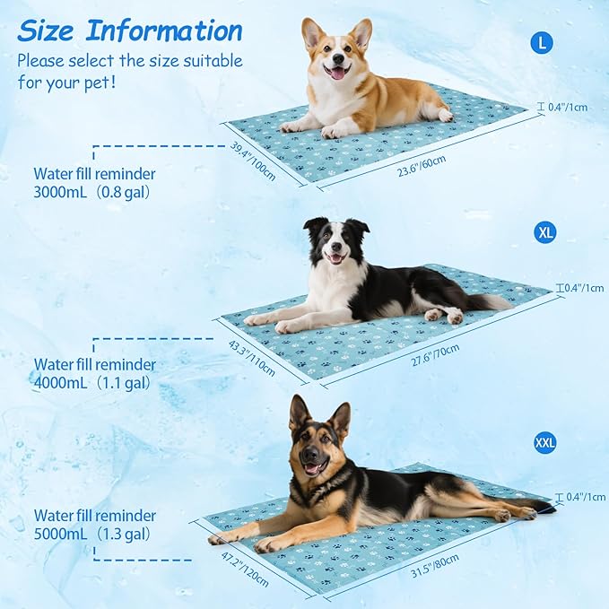 Ownpets Dog Cooling Mat, Large 39 x 23 Inch Thick and Waterproof Cooling Pad for Summer, Water-Filled Pet Mat for Large Dogs, Leakproof Design for Crate, Bed, Sofa, Floor and Car Seat