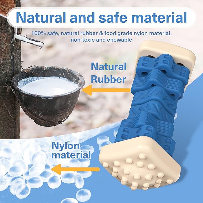 Dog Toys for Aggressive Chewers, Tough Dog Chew Toys, with Beef Flavor, Safe Rubber Indestructible, for Large Medium Small Dogs - Blue