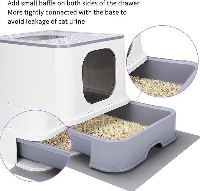 RIZZARI Cat Litter Box Stainless Steel Top-Entry : Leak-Proof Enclosed Design Reduces Odor, for Indoor Cats & Owners (White)