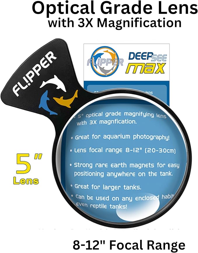 FL!PPER Flipper DeepSee Viewer MAX 5" Black - Coral and Fish Magnifier for Reef Tank and Freshwater Aquarium Photography and Videography - Magnetic Magnifying Glass