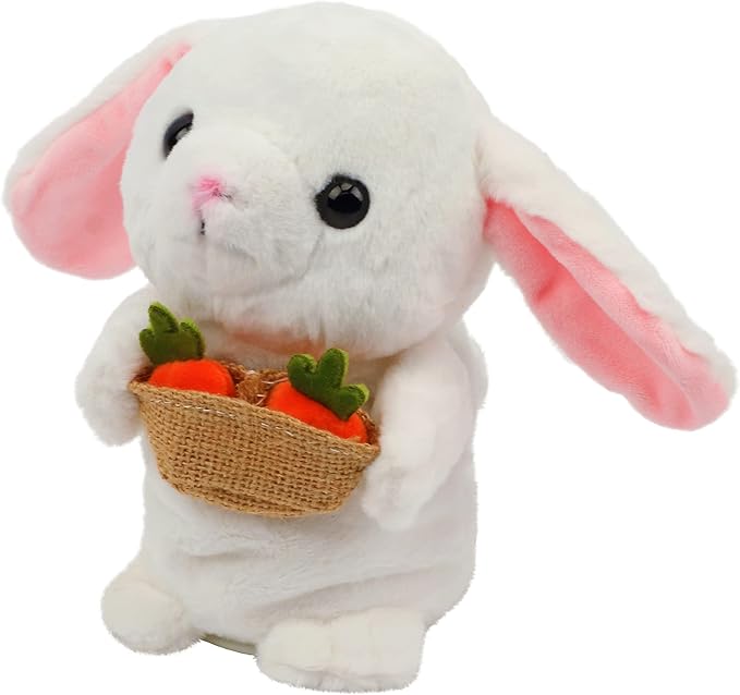 Hopearl Talking Bunny Repeats What You Say Rabbit with Carrots Nodding Electric Interactive Animated Toy Speaking Plush Buddy Gifts for Toddlers, White, 7''