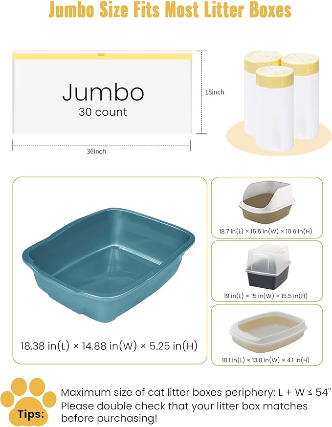 KONE Cat Litter Box Liners, 30 Count Jumbo Extra Durable Large Drawstring Kitty Litter Pan Bags Cat Waste Litter Bags Pet Cat Supplies 36" x 18"