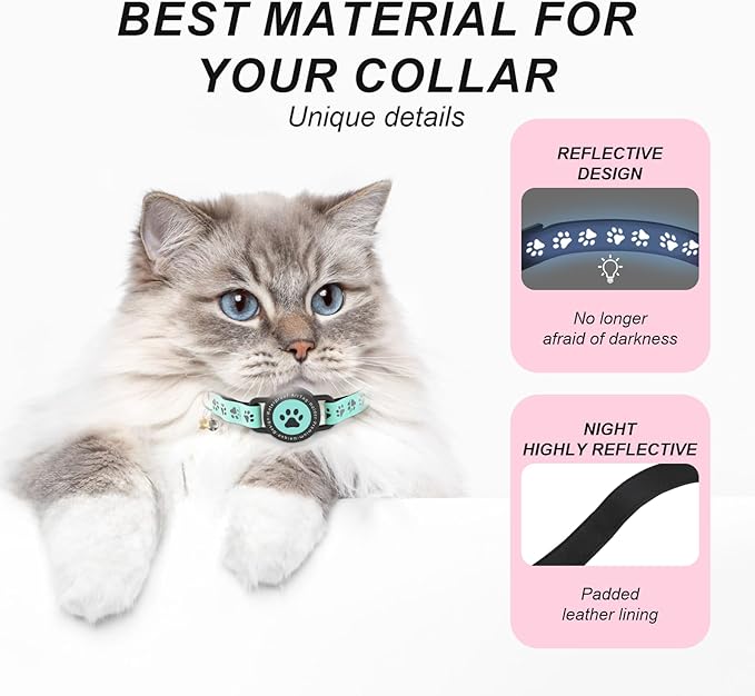 Airtag Cat Tracker Collar Waterproof - Airtag Cat Collar Breakaway - Smart Pet Activity Tracker - Breakaway Tractive with Reflective Pattern - Comfortable Padding, Adjustable (Blue)
