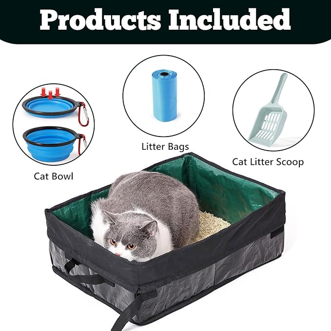 Travel Litter Box for Cats, Foldable Portable Litter Box, Leak Proof Cat Travel Carrier with Kitty Litter Scoop Bowl, Collapsible Waterproof Odor Free Easy Carrier for Car Outdoor, X-Large