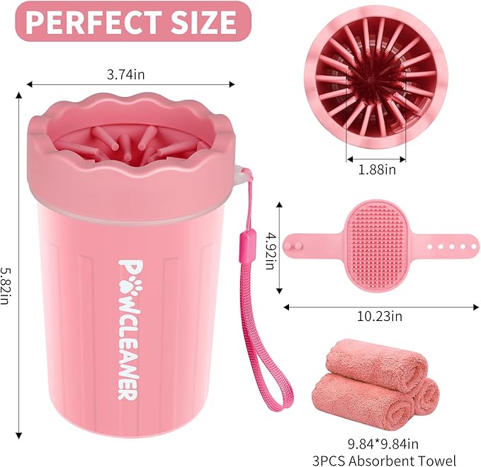 Dog Paw Cleaner, Dog Paw Washer, Paw Muddy Paw Cleaner, Pet Foot Cleaner for Small Medium Large Breed Dogs/Cats (with 3 absorbent towel) (Light Pink, Medium)
