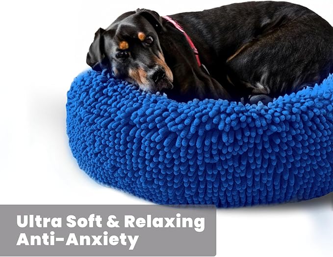 Muddy Mat® Cloud K-9 Bed for Dogs & Cats, Soft & Relaxing Donut Dog Bed, Chenille Material, Removable Cover, Washable & Dryer Safe–Navy Blue Small(25'x25')