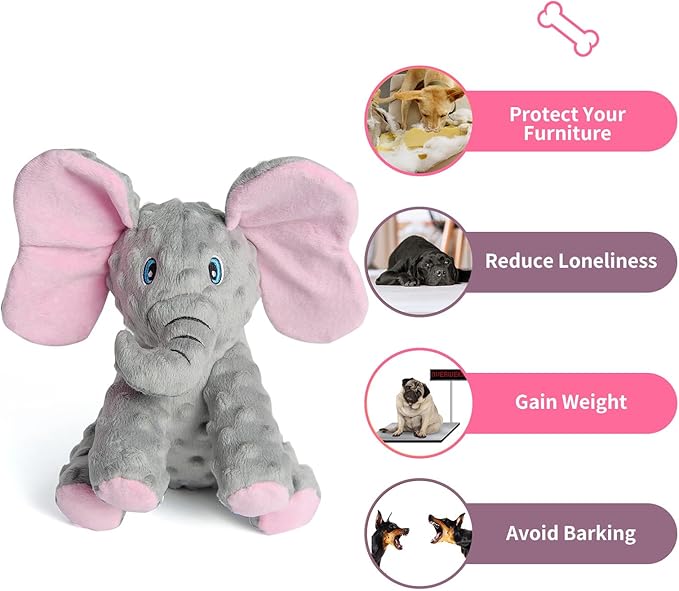 DODODOLA Dog Toys Puppy Toys Cute Squeaky Elephant Dog Toy with Crinkle Paper Stuffed Plush Animal to Keep Them Busy for Small Medium Large Dogs