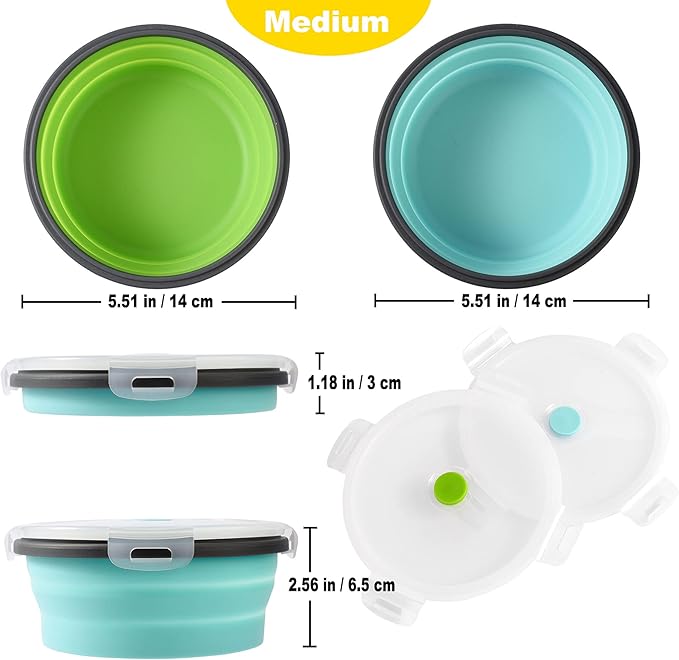 2 Pack Collapsible Dog Bowls, Silicone Travel Dog Bowls Portable Dog Food Bowls with Lids Pet Feeders Collapsible Water Cup Cat Bowl Dish for Camping Traveling Walking, 17 oz 500ml