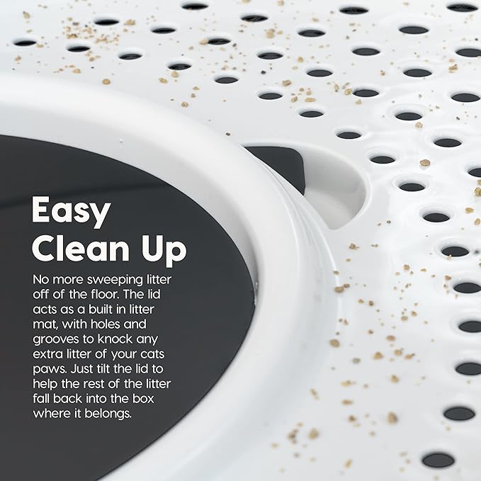 IRIS USA Top Entry Cat Litter Box, Large Enclosed with Litter Catching Lid and Scoop, Dog Proof, Cat Litter Box, Gray/White