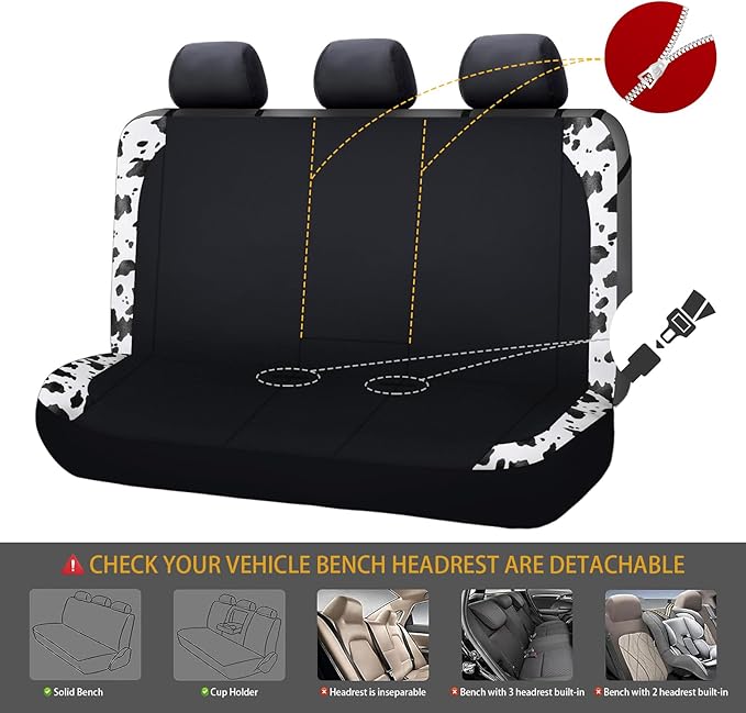 Flying Banner Neoprene Rear Bench car seat Covers car seat Protectors Split 40/60 60/40 (Cow Print & Black, Neoprene)
