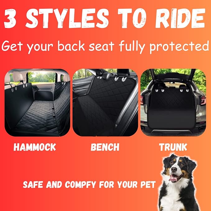 Doggie World Dog Car Seat Cover for Back Seat for Cars & SUVs - Durable Pet Car Seat Cover Backseat Protector, Nonslip Dog Hammock for Car, Waterproof Scratchproof Rear Seat Cover Against Dirt, Fur