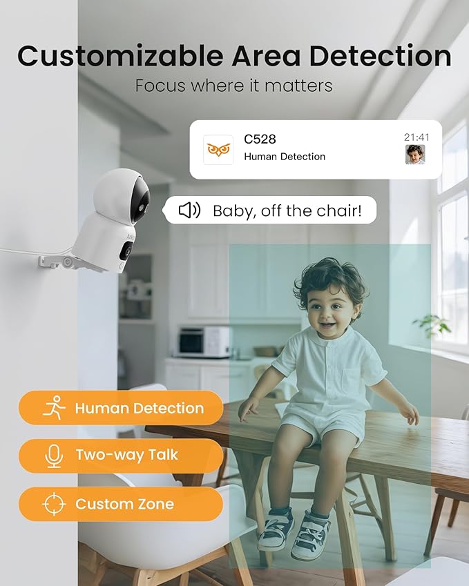 Anlapus 2 x C528 4MP Dual Lens(2MP+2MP) Indoor Security Camera, Motion Detect, Auto Track, Plug-in, 360° WiFi Pan/Tilt Camera, 2.4GHz WiFi, Two-Way Talk, Light & Siren Alert, Memory Card Not Include