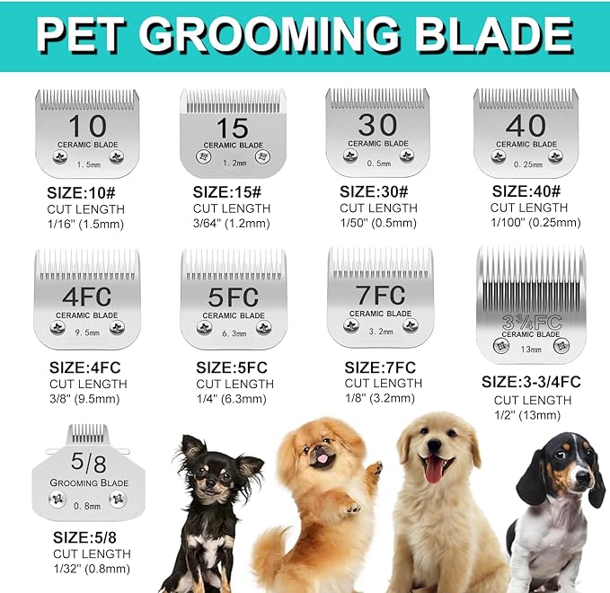 30# Silver Detachable Clipper Ceramic Blades, Dog Grooming Clipper Replacement Blades Compatible with Dog Clippers, KM Series Clippers, Most A5, Size 30, Cut Length 1/50"(0.5mm)