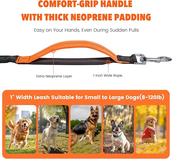 Hands Free Dog Leash with Lightweight Running Belt, Bungee Leash for Running Walking Hiking Adjustable,Reflective,Durable,Heavy Duty for Small,Medium,Large Dogs (8–120 lbs)(Red)
