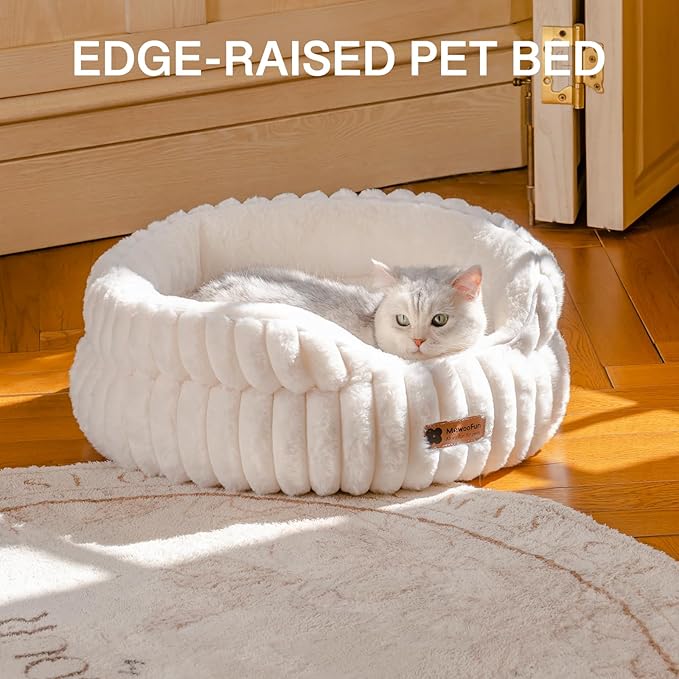 MEWOOFUN Dog Bed for Medium Dogs, Washable Large Cat Beds for Indoor Cats, Donut Pet Bed for Dogs and Cats with Anti-Slip Bottom (Beige, 27"x27"x10")