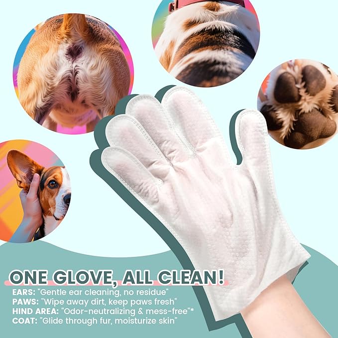 100 PCS Pet Glove Wipes for Paws and Butt Large Puppy Wipes for Dogs Face and Body Dog Wipes Cleaning Deodorizing Cat Wipes Cleaning Fur and Butt Doggie Wipes Doggy Wipes Bum Dog Ear Wipes