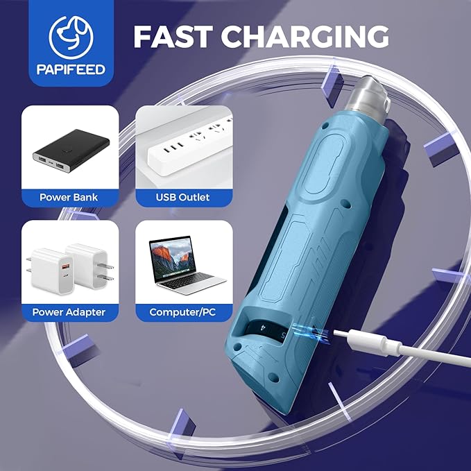 PAPIFEED High Torque Dog Nail Grinder Quiet - 6-Speed Adjustable Pet Nail Trimmer with 2 LED Lights & Dust-Proof Cover, Powerful Motor for Large/Medium/Small Dogs & Cats, Rechargeable - Dark Blue Kit