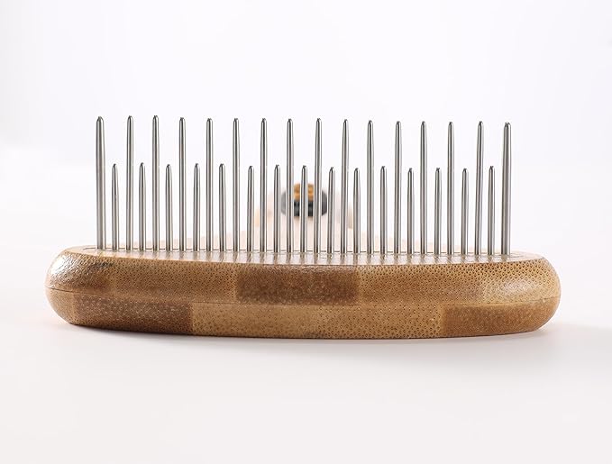 Dog Undercoat Rake for Shedding Cat Grooming Rake with Anti-Slip Wooden Handle Dematting Undercoat Brush for Long Hair Types Coat Rake for Dogs Knot Removal and Shedding Control L