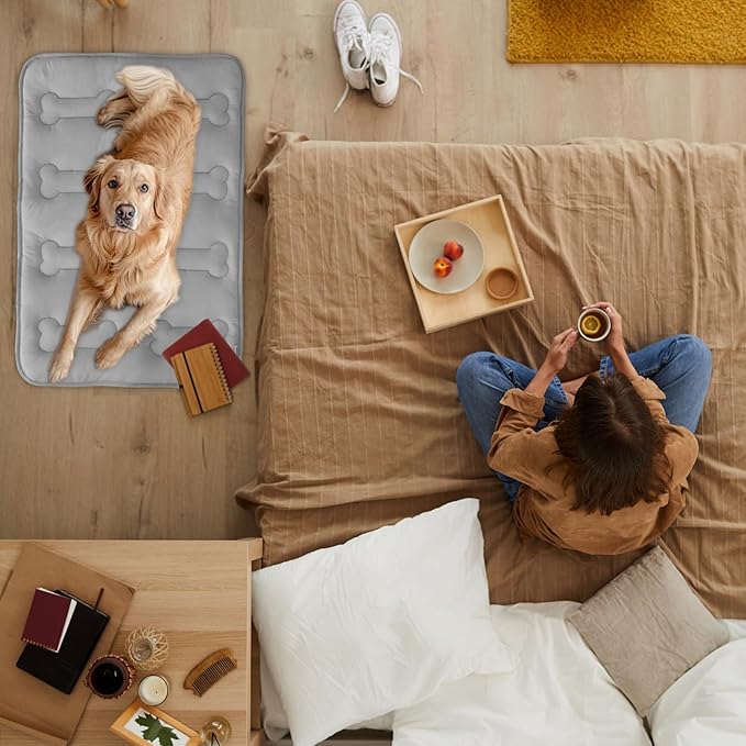 Magik & Kover Summer Dog Cooling Mat, 2 Pack 36" x 23" Indoor Outdoor Cooling Mat for Dogs Large, Machine Washable Thickened Non-Slip Cool Pad for Dogs Cats, Grey