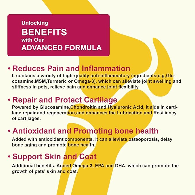 Advanced Dog Hip and Joint Supplement. 14 Active Ingredients, Glucosamine for Dogs Joint Health with Chondroitin, MSM, Turmeric, Omega 3. Joint Pain Relief Chews for Dogs of All Age Size Breed, 180pcs