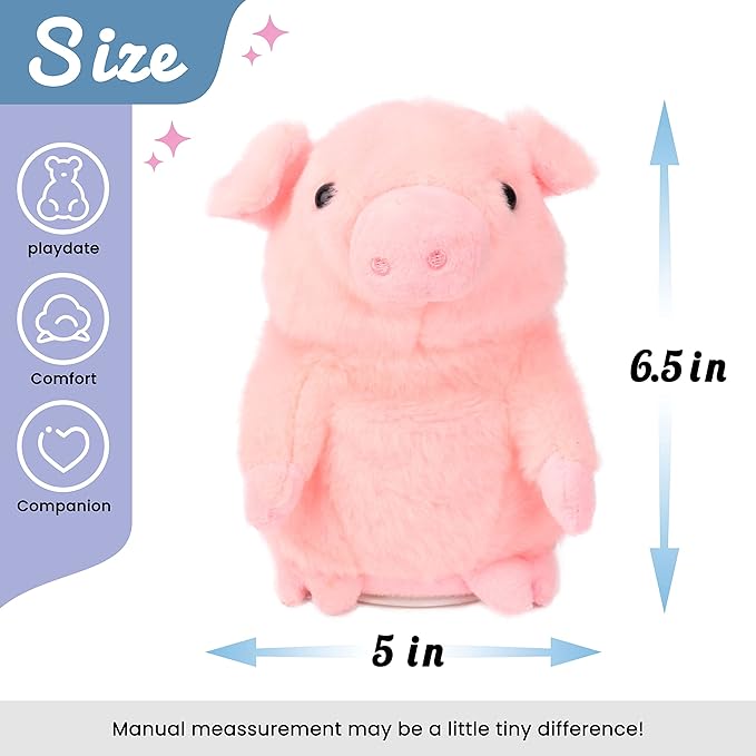 Hopearl Talking Pig Repeats What You Say Piggy Nodding Electric Interactive Animated Toy Speaking Plush Buddy Gift for Toddlers, Pink, 6.5''