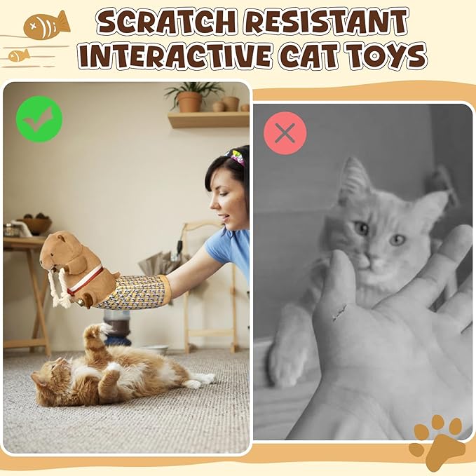 Cat Wrestling Glove, Cats Puppet Wrestler with Tough Padding for Safe Interactive Play, Cat Wrestling Toy Puppet with Cats Teaser and Bell for Boredom Busting Training and Exercise