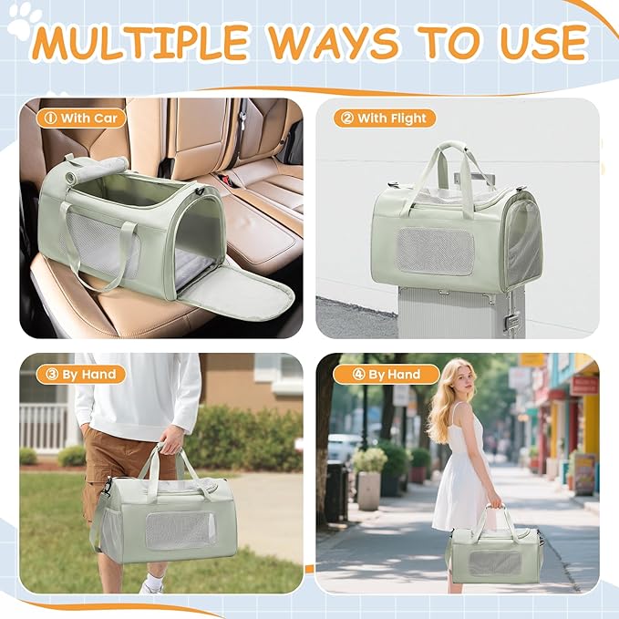 Large Cat Carrier Soft,Dog Carrier Airline Approved with Soft Sided,Dog Carriers for Small Dogs,Mesh Pet Carrier Holds up to 20lbs,Green