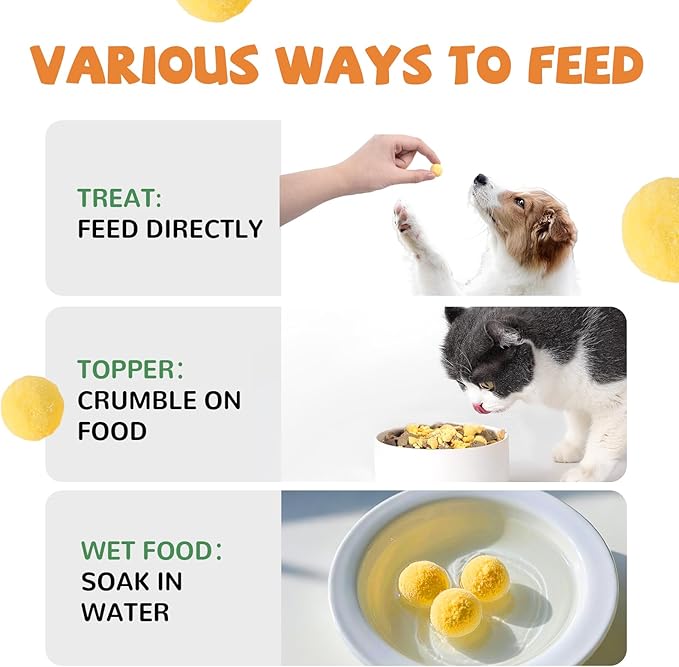 Freeze Dried Cat & Dog Treats, Natural Quail Egg Yolk, Single Ingredient, High-Protein Pet Snacks for Skin & Coat Health, No Artificial Additives, 9.2 oz