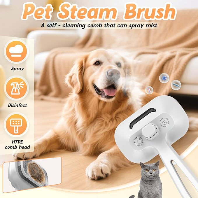 Pet Steam Brush Set for Dogs, 2025 New Self-Cleaning Pet Brush, Multi-Function Pets Hair Removal Brushes for Home Use, Portable Dog Cat Grooming Brushes for Pets Owners (Grey)