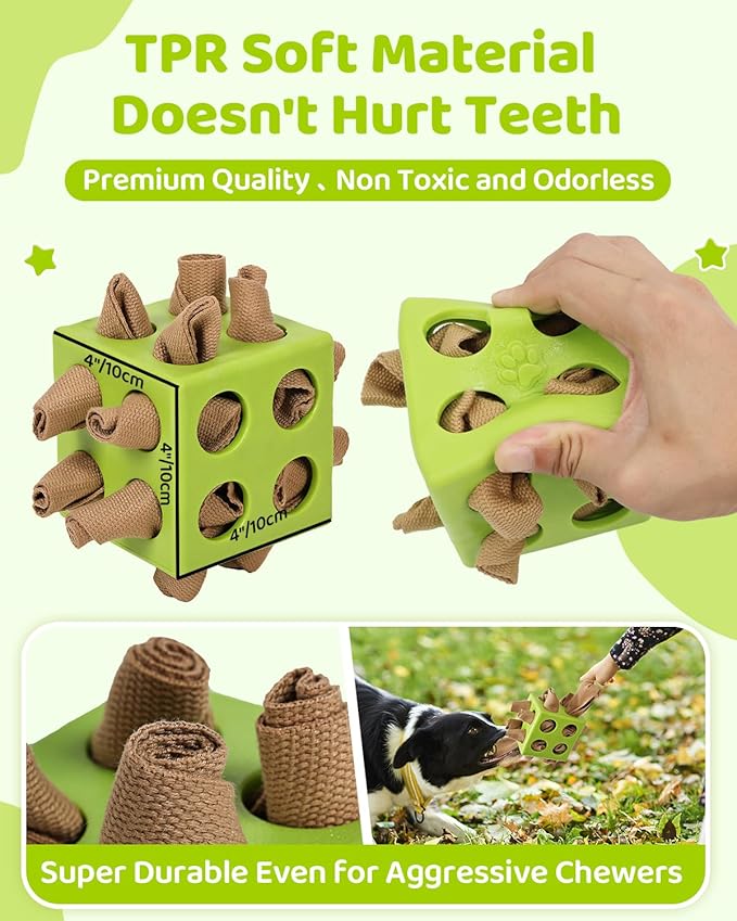 Interactive Puzzle Dog Toy Encourage Natural Foraging Skill, Durable Dog Enrichment Toy Snuffle Cube Cloth Strip with Hide & Seek Food, Slow Feeder for Mind Stimulate & Stress Relief (Green)