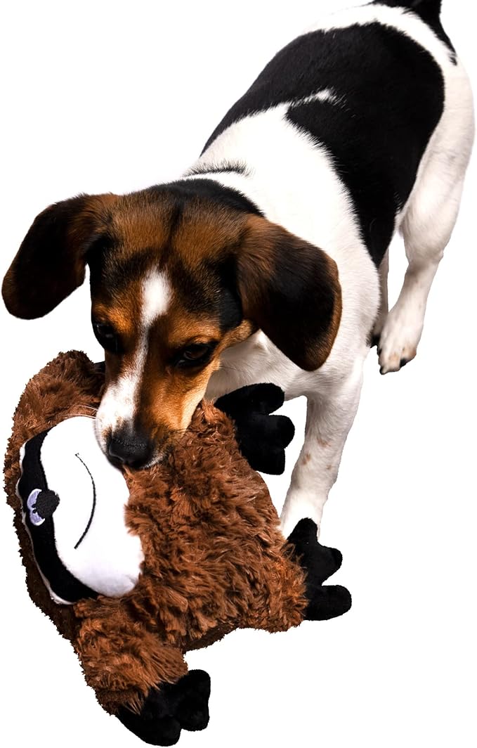 goDog PlayClean Sloth Squeaky Plush Dog Toy with Odor-Eliminating Essential Oils, Chew Guard Technology - Brown, Large
