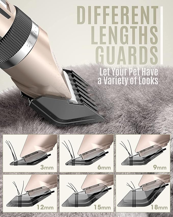 oneisall Dog Clipper Low Noise, Dog Grooming Kit with Rechargeable, Dog Shaver Cordless Electric Quiet Hair Clipper Set for Dog Cats Pets（Gold）