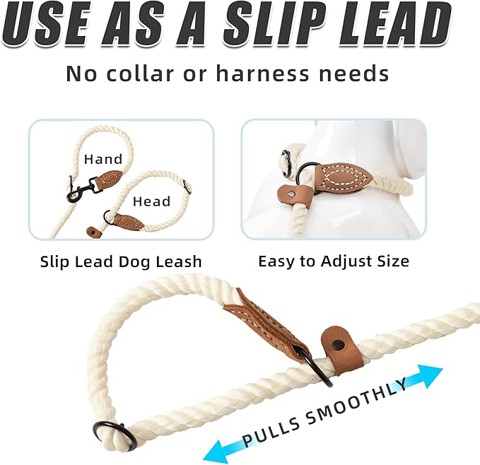 Mile High Life Hands Free Dog Leash, Crossbody Waist Leash with Genuine Leather Connection, Multifunctional Adjustable Slip Lead for Dog Walking Running (Cream, 7FT)