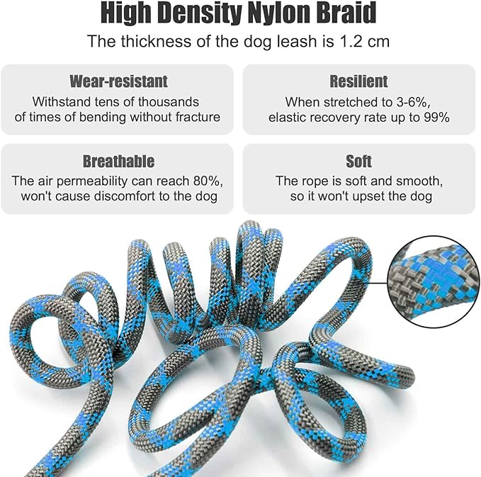 Hands Free 8.5ft Nylon Double Dog Leash with Reflective Stitching, Adjustable Waist Fits All for Medium Large Dogs - Blue