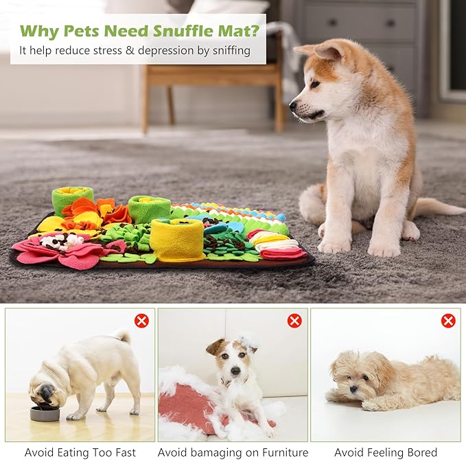 KeeKit Snuffle Mat for Dogs & Cats - Slow Feeding Mat for Small & Medium Breeds, Encourages Natural Foraging Skills, Durable Foraging Mat for Mental Stimulation - Brown